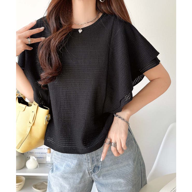 一枚で“きれい可愛い”が完成！レースジャガードフリルスリーブTシャツ | Classical Elf  | 詳細画像14 