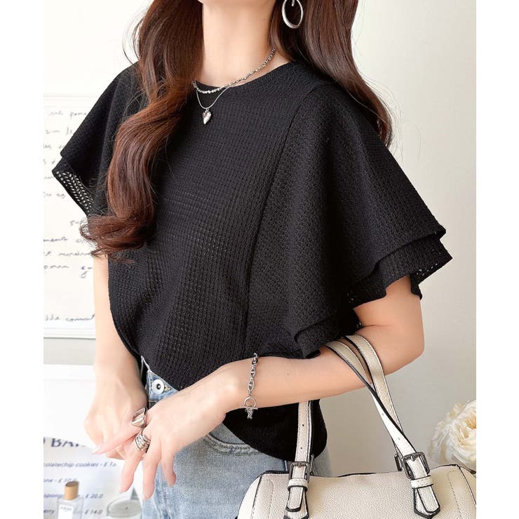 一枚で“きれい可愛い”が完成！レースジャガードフリルスリーブTシャツ | Classical Elf  | 詳細画像15 