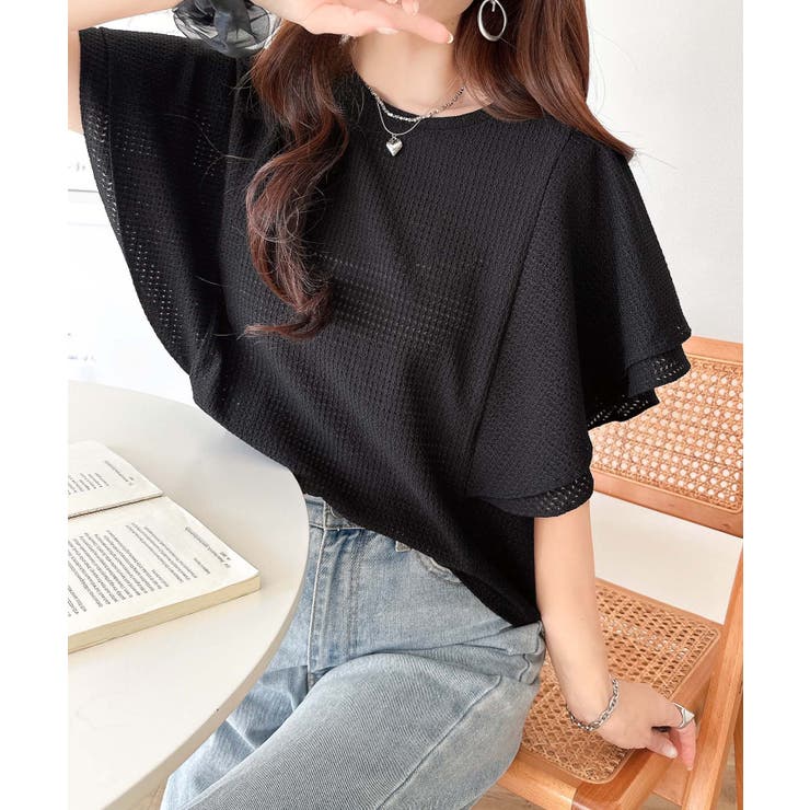 一枚で“きれい可愛い”が完成！レースジャガードフリルスリーブTシャツ | Classical Elf  | 詳細画像16 