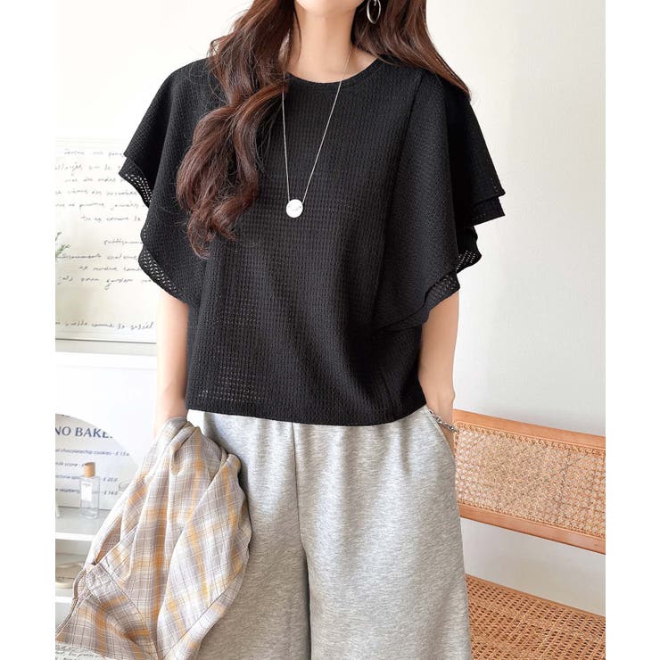 一枚で“きれい可愛い”が完成！レースジャガードフリルスリーブTシャツ | Classical Elf  | 詳細画像18 