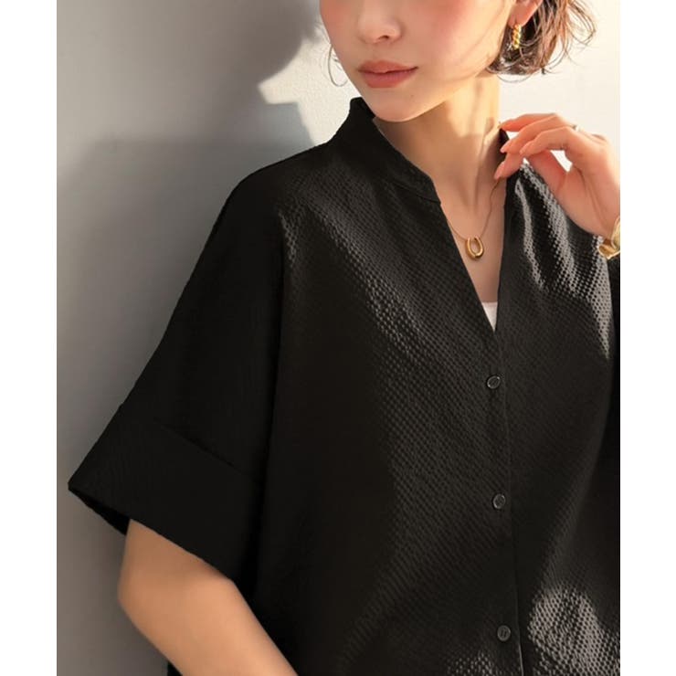 ブラック | 品のある抜け感で、休日にも、オフィスにも。バンドカラースキッパーサッカーシャツ（… | Classical Elf 