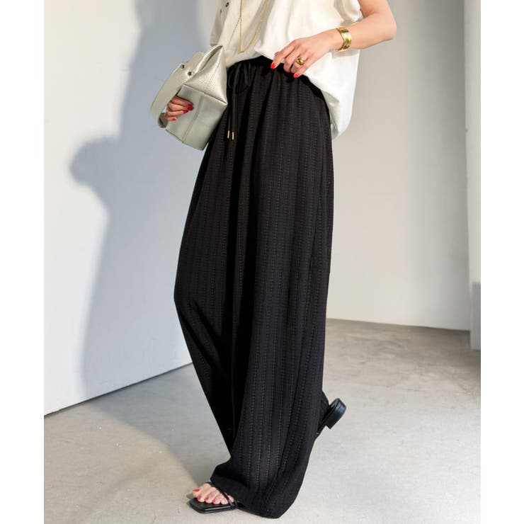 ブラック | 透かし編みでラクチンに映える♪ジャガードレースギャザーコクーンパンツ | Classical Elf 