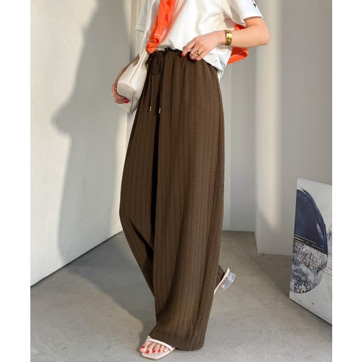 ブラウン | 透かし編みでラクチンに映える♪ジャガードレースギャザーコクーンパンツ | Classical Elf 