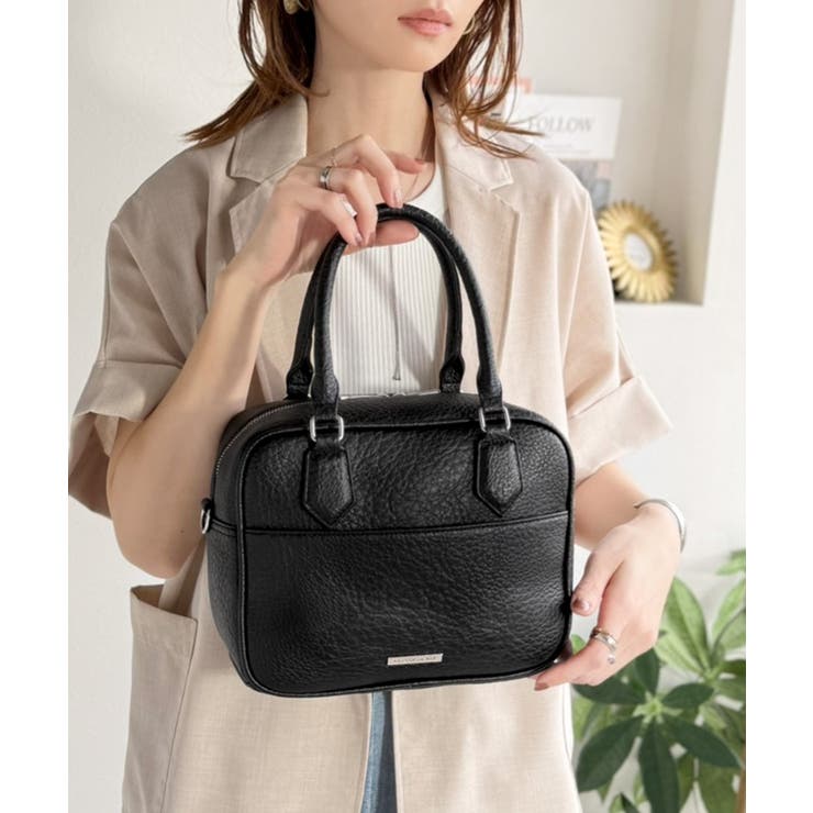 ブラック | 大人上品にキマる！フェイクレザー2wayスクエアボストンショルダーバッグ | Classical Elf 