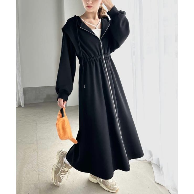 【美品✨】フォクシー　パーカー風ワンピース　カーディガン　2way ブラック　M 大人のキレイめカジュアル 2way ロングパーカーワンピ[品番