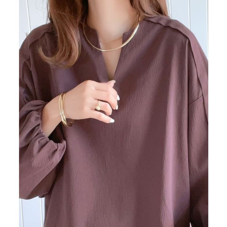 ダスティパープル | 大人のナチュラルな抜け感。2way バルーン袖キーネックトップス | Classical Elf 