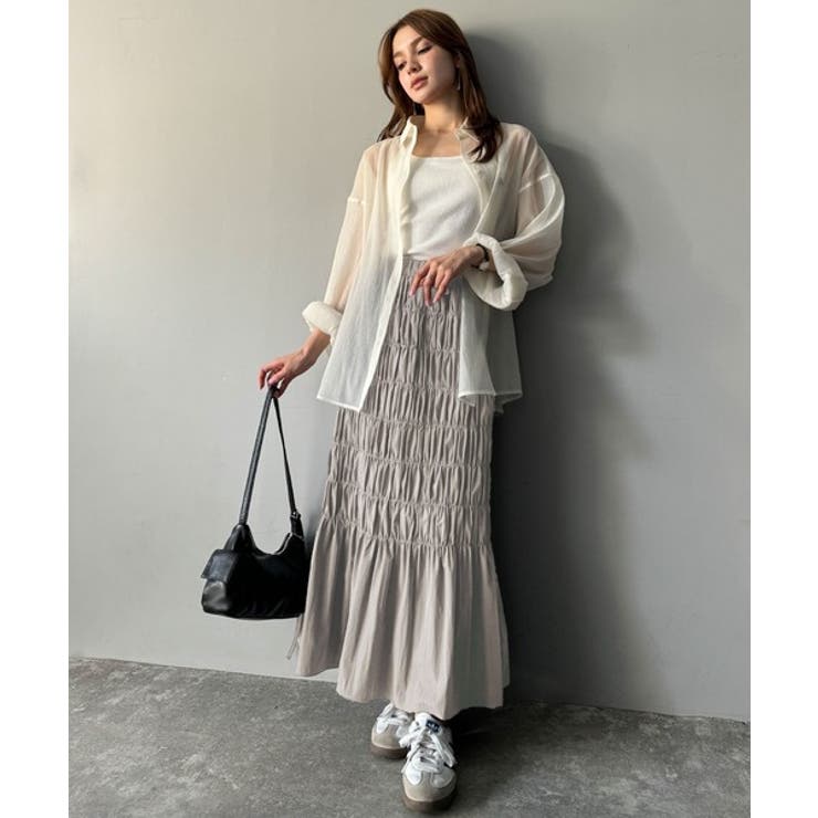 光沢感とシルエットが女性らしい。マーメイド風シャーリングナロースカート(ロング丈… | Classical Elf  | 詳細画像23 