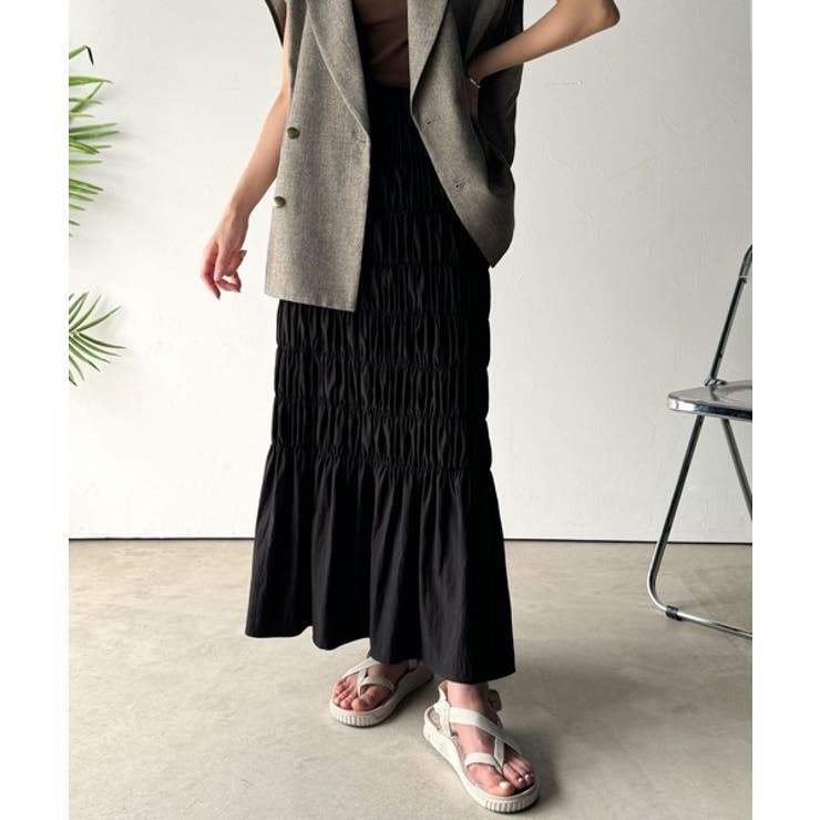 光沢感とシルエットが女性らしい。マーメイド風シャーリングナロースカート(ロング丈… | Classical Elf  | 詳細画像2 