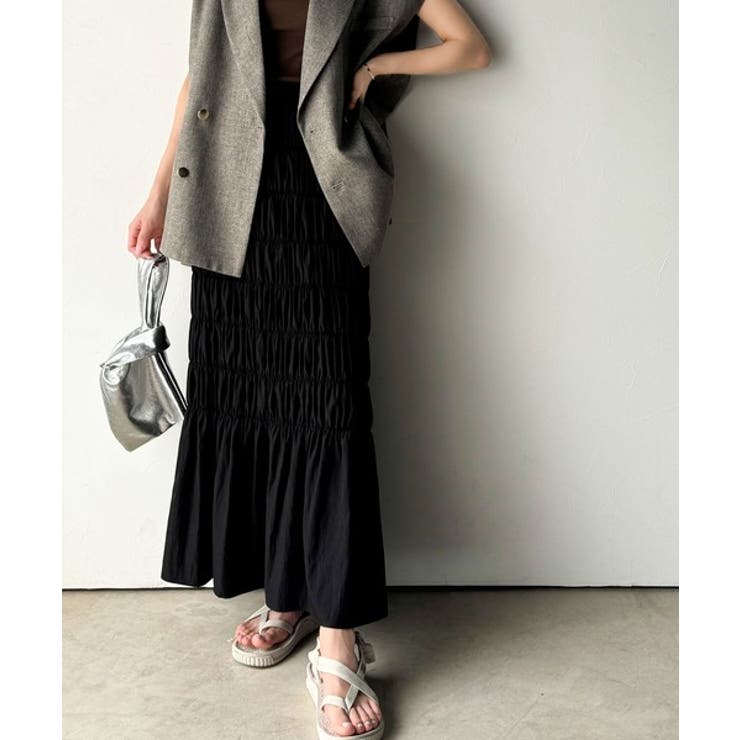 光沢感とシルエットが女性らしい。マーメイド風シャーリングナロースカート(ロング丈… | Classical Elf  | 詳細画像4 