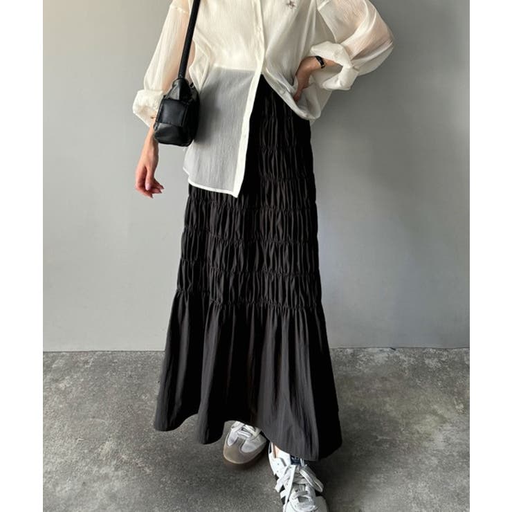 光沢感とシルエットが女性らしい。マーメイド風シャーリングナロースカート(ロング丈… | Classical Elf  | 詳細画像5 