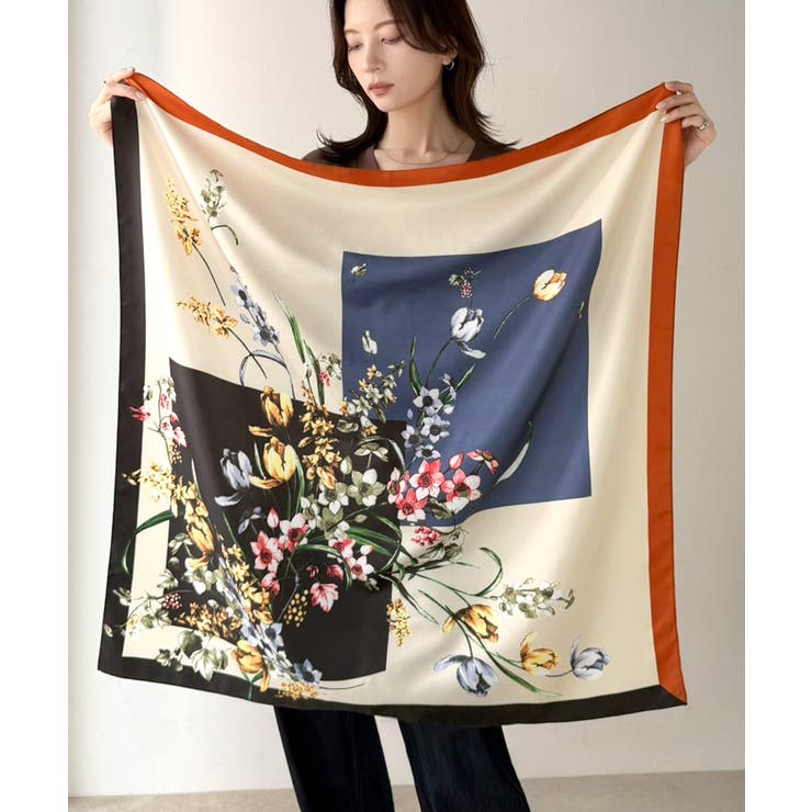 上品カワイイ♪90cm×90cmパネル柄シルクライク大判スカーフ | Classical Elf  | 詳細画像66 