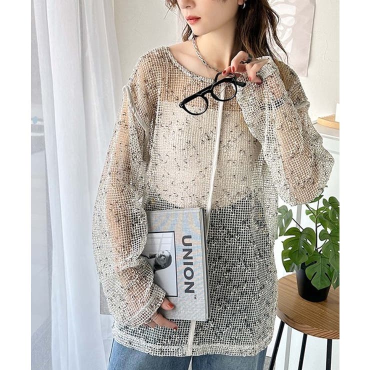 透け感とルーズシルエットが今っぽい！前後2wayメッシュニットトップス(長袖) | Classical Elf  | 詳細画像7 