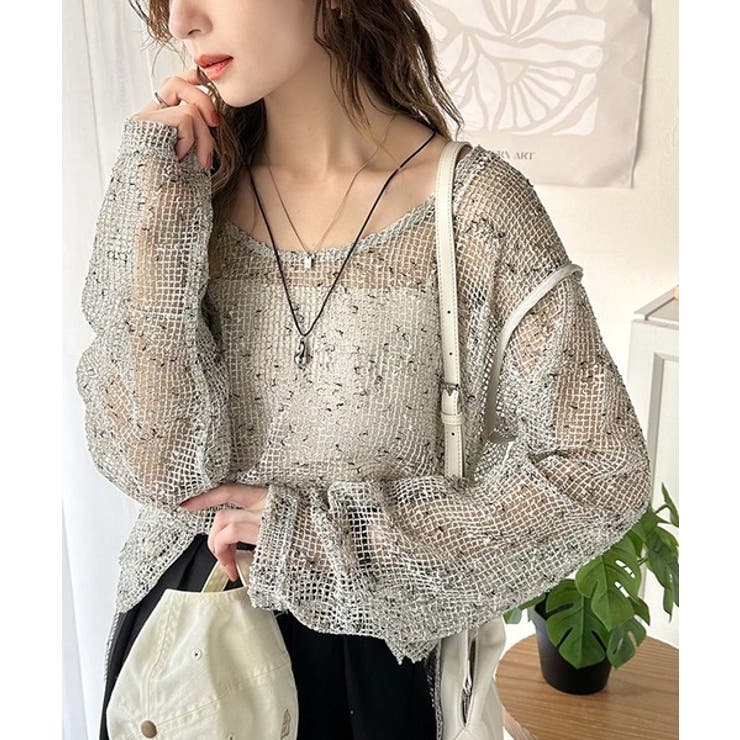 透け感とルーズシルエットが今っぽい！前後2wayメッシュニットトップス(長袖) | Classical Elf  | 詳細画像9 