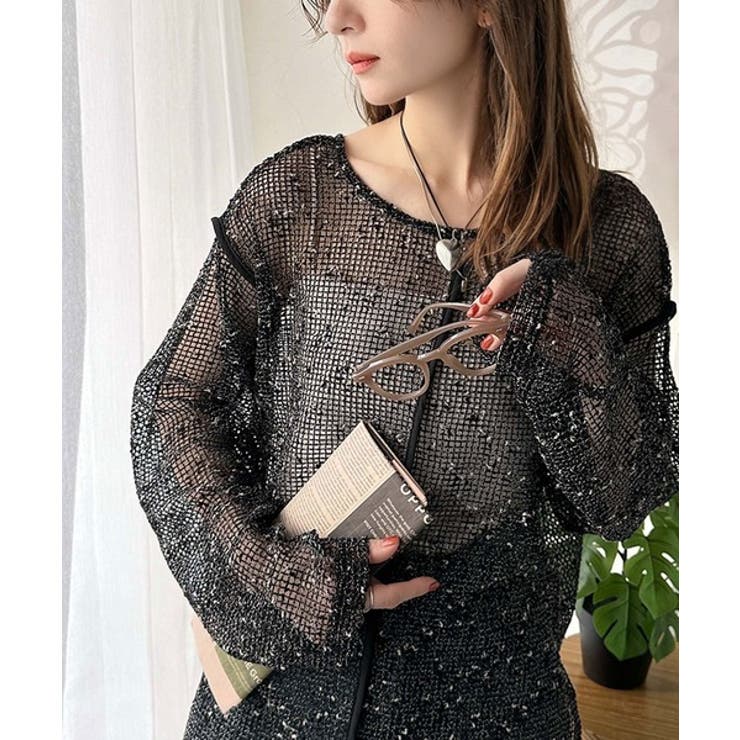 透け感とルーズシルエットが今っぽい！前後2wayメッシュニットトップス(長袖) | Classical Elf  | 詳細画像11 