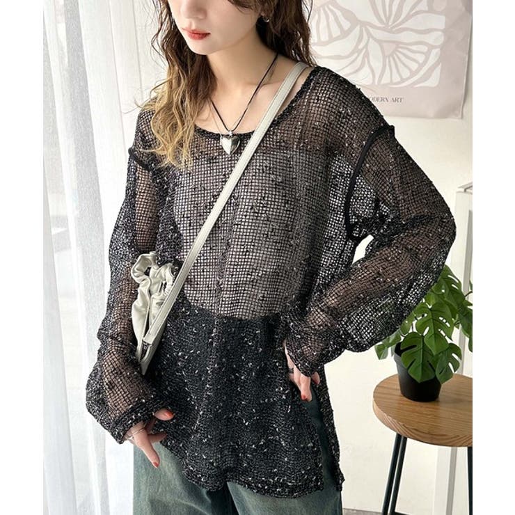 透け感とルーズシルエットが今っぽい！前後2wayメッシュニットトップス(長袖) | Classical Elf  | 詳細画像12 