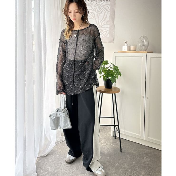 透け感とルーズシルエットが今っぽい！前後2wayメッシュニットトップス(長袖) | Classical Elf  | 詳細画像13 