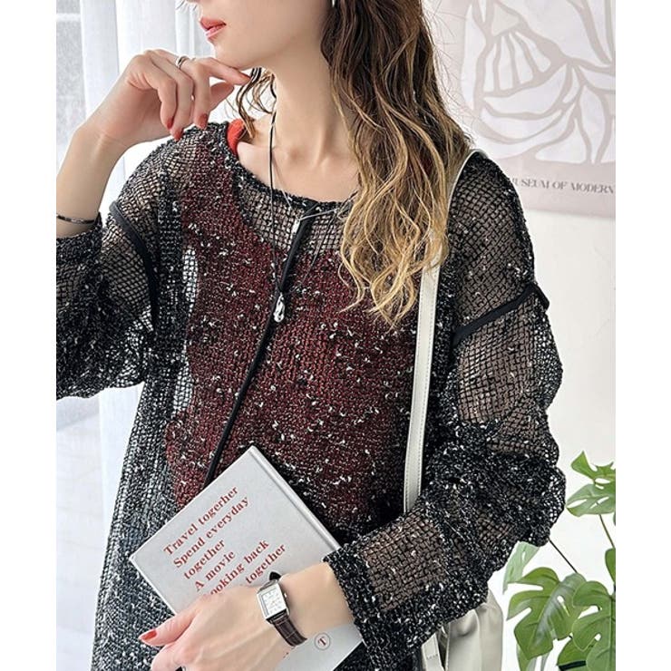 透け感とルーズシルエットが今っぽい！前後2wayメッシュニットトップス(長袖) | Classical Elf  | 詳細画像15 