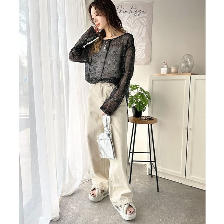 透け感とルーズシルエットが今っぽい！前後2wayメッシュニットトップス(長袖) | Classical Elf  | 詳細画像19 