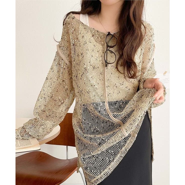 透け感とルーズシルエットが今っぽい！前後2wayメッシュニットトップス(長袖) | Classical Elf  | 詳細画像20 