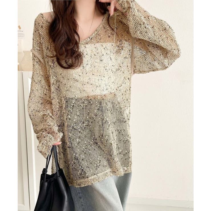 透け感とルーズシルエットが今っぽい！前後2wayメッシュニットトップス(長袖) | Classical Elf  | 詳細画像23 