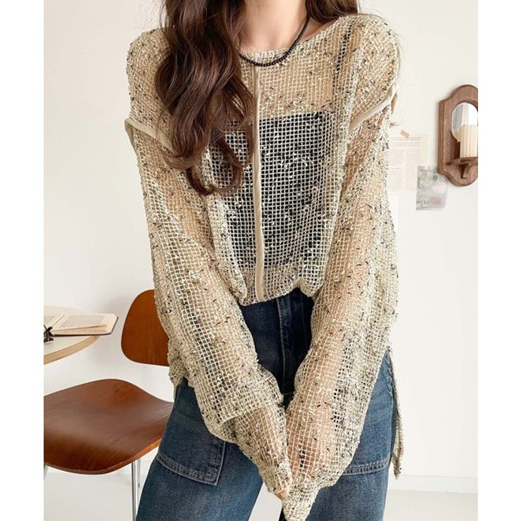 透け感とルーズシルエットが今っぽい！前後2wayメッシュニットトップス(長袖) | Classical Elf  | 詳細画像25 