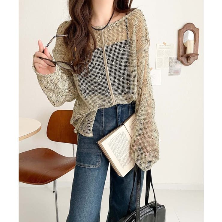 透け感とルーズシルエットが今っぽい！前後2wayメッシュニットトップス(長袖) | Classical Elf  | 詳細画像27 