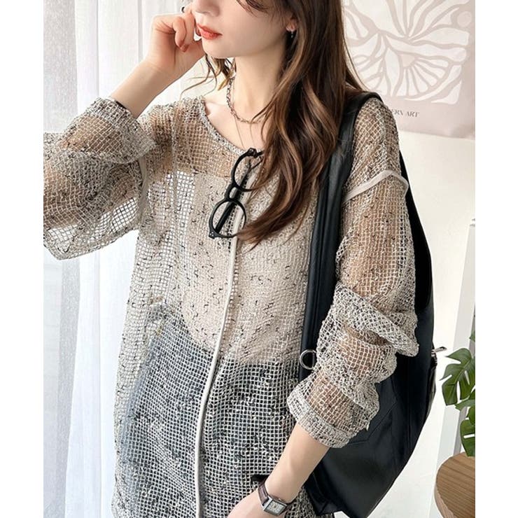 透け感とルーズシルエットが今っぽい！前後2wayメッシュニットトップス(長袖) | Classical Elf  | 詳細画像1 