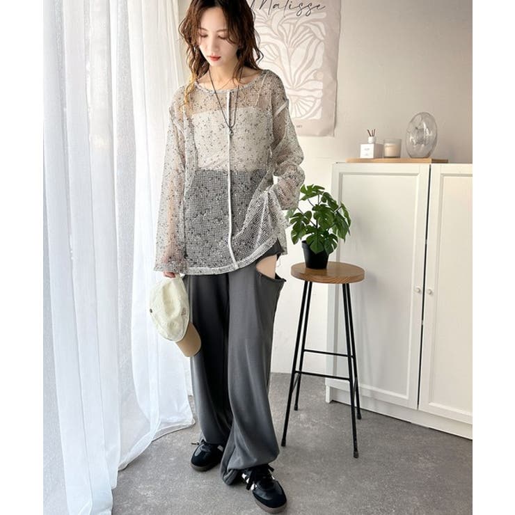 透け感とルーズシルエットが今っぽい！前後2wayメッシュニットトップス(長袖) | Classical Elf  | 詳細画像3 