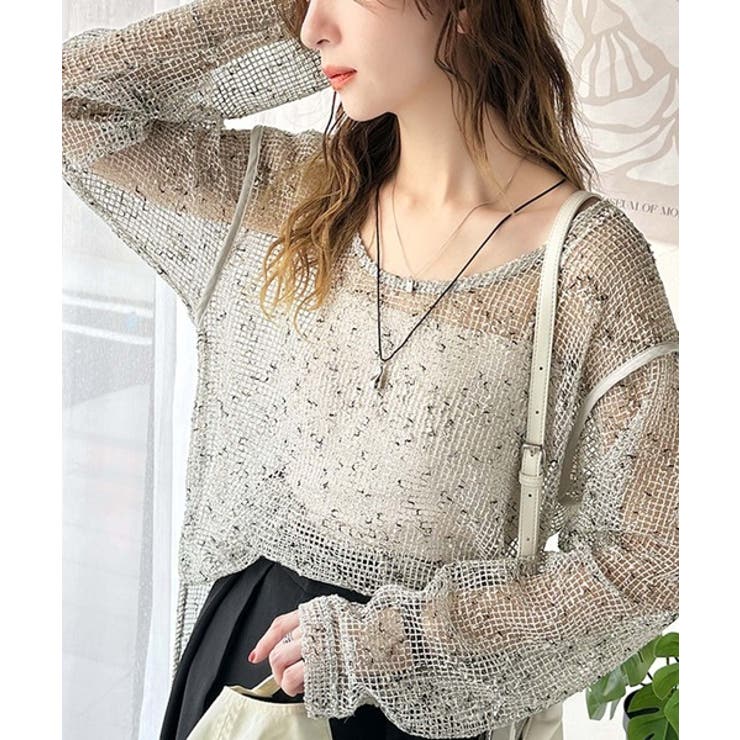 透け感とルーズシルエットが今っぽい！前後2wayメッシュニットトップス(長袖) | Classical Elf  | 詳細画像4 