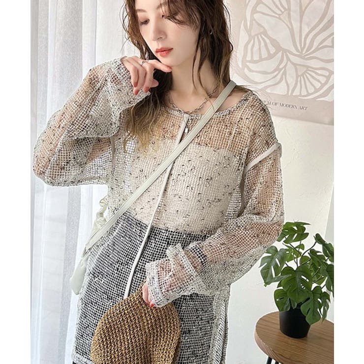 透け感とルーズシルエットが今っぽい！前後2wayメッシュニットトップス(長袖) | Classical Elf  | 詳細画像6 