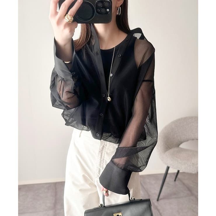 大人の抜け感。メッシュバンドカラーオーバーサイズシャツ（長袖） | Classical Elf  | 詳細画像10 