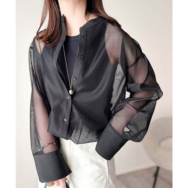 大人の抜け感。メッシュバンドカラーオーバーサイズシャツ（長袖） | Classical Elf  | 詳細画像16 