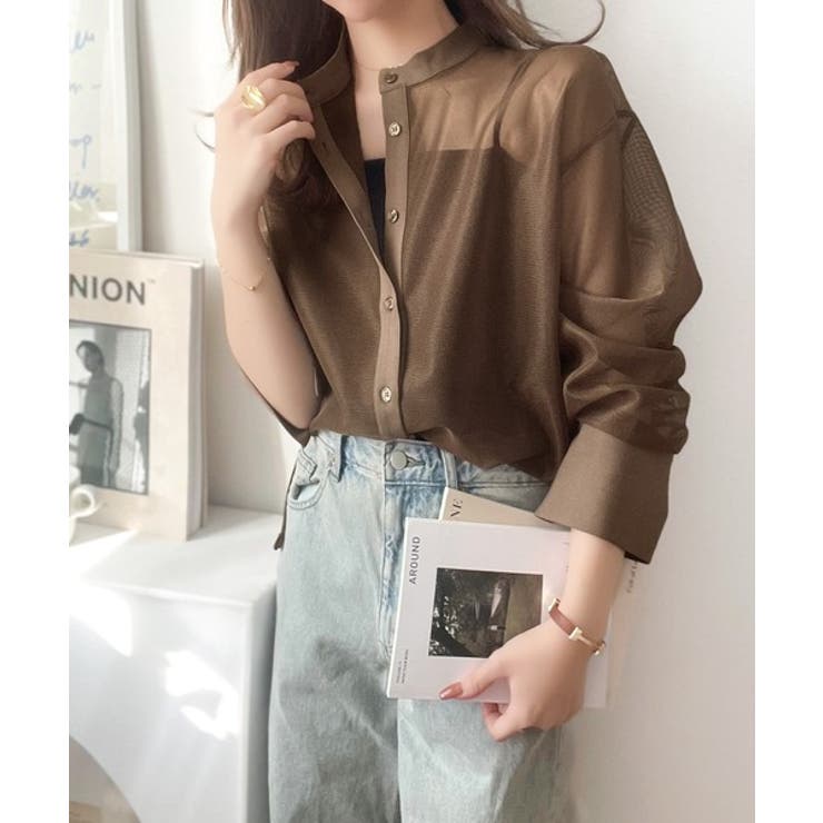 大人の抜け感。メッシュバンドカラーオーバーサイズシャツ（長袖） | Classical Elf  | 詳細画像22 