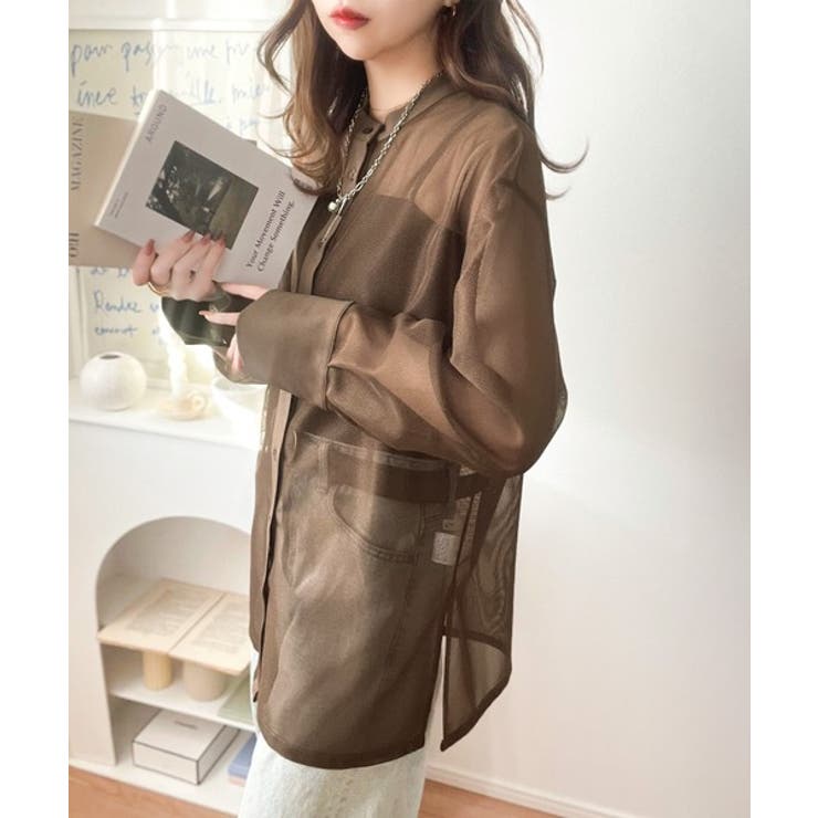 大人の抜け感。メッシュバンドカラーオーバーサイズシャツ（長袖） | Classical Elf  | 詳細画像25 