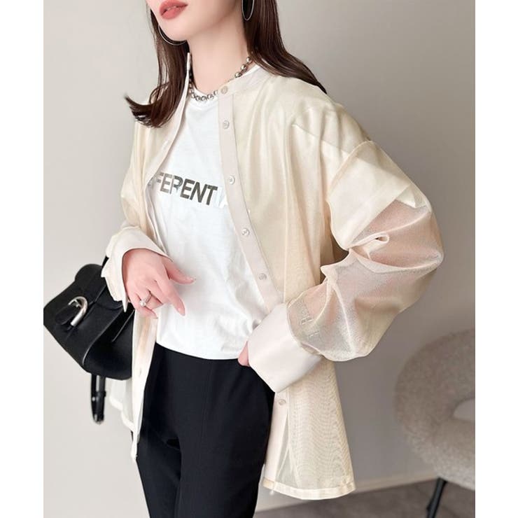 大人の抜け感。メッシュバンドカラーオーバーサイズシャツ（長袖） | Classical Elf  | 詳細画像28 