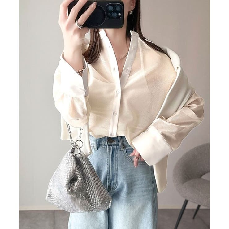 大人の抜け感。メッシュバンドカラーオーバーサイズシャツ（長袖） | Classical Elf  | 詳細画像30 