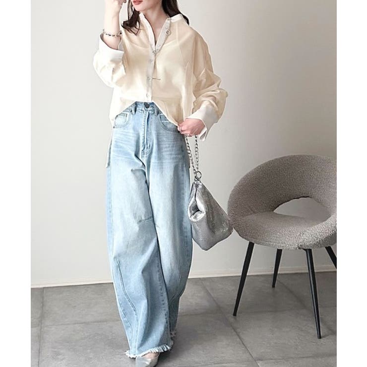 大人の抜け感。メッシュバンドカラーオーバーサイズシャツ（長袖） | Classical Elf  | 詳細画像31 