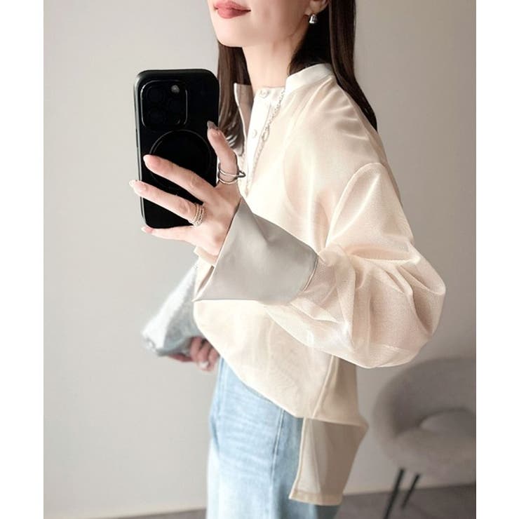 大人の抜け感。メッシュバンドカラーオーバーサイズシャツ（長袖） | Classical Elf  | 詳細画像33 