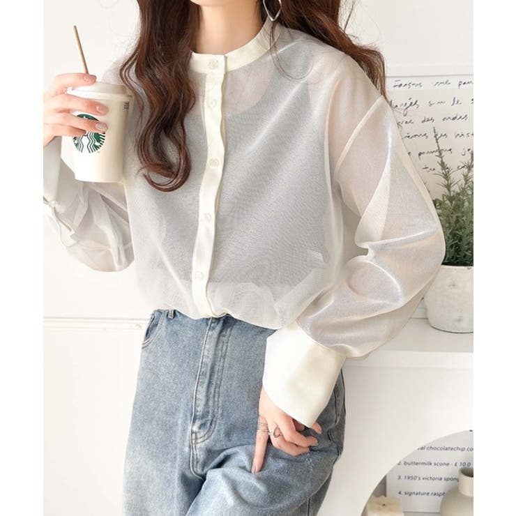 大人の抜け感。メッシュバンドカラーオーバーサイズシャツ（長袖） | Classical Elf  | 詳細画像5 