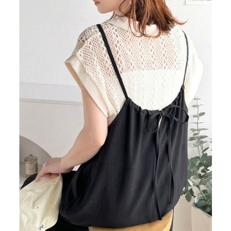 ブラック | 落ち感ワイドでつくる、大人の抜け感。バックリボンサロペットパンツ | Classical Elf 