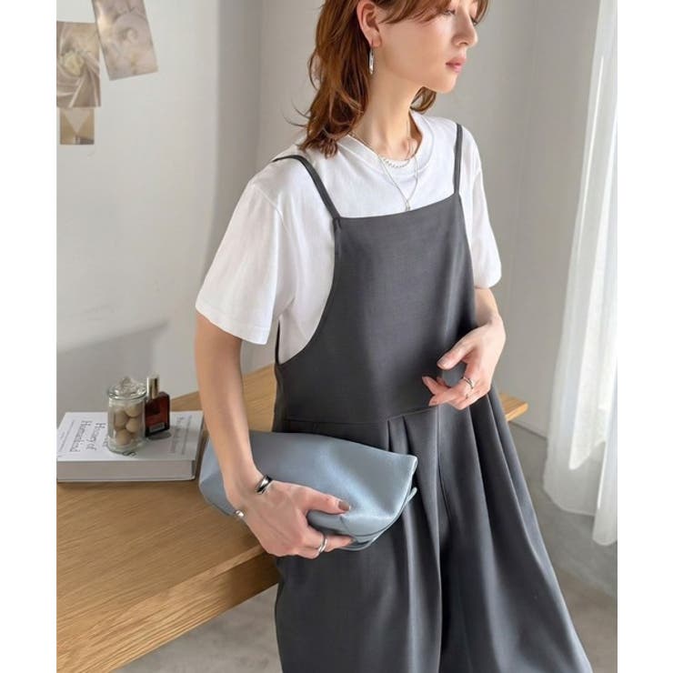 チャコール | 落ち感ワイドでつくる、大人の抜け感。バックリボンサロペットパンツ | Classical Elf 