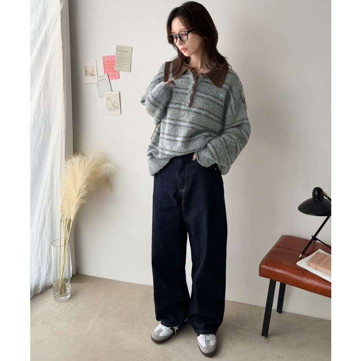 メンズライクに女子っぽさを。胸刺繍ブークレ配色ボーダーニットポロ（長袖） | Classical Elf  | 詳細画像19 