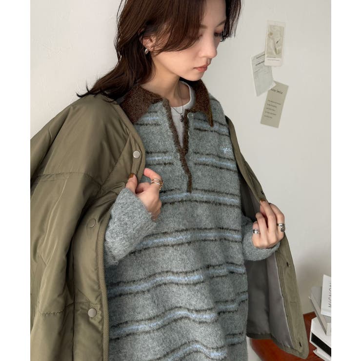 メンズライクに女子っぽさを。胸刺繍ブークレ配色ボーダーニットポロ（長袖） | Classical Elf  | 詳細画像23 