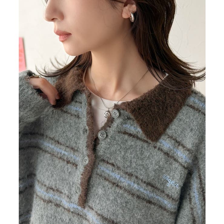 メンズライクに女子っぽさを。胸刺繍ブークレ配色ボーダーニットポロ（長袖） | Classical Elf  | 詳細画像43 