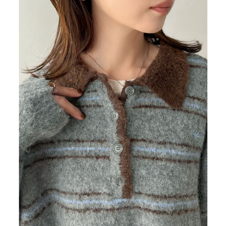 メンズライクに女子っぽさを。胸刺繍ブークレ配色ボーダーニットポロ（長袖） | Classical Elf  | 詳細画像44 
