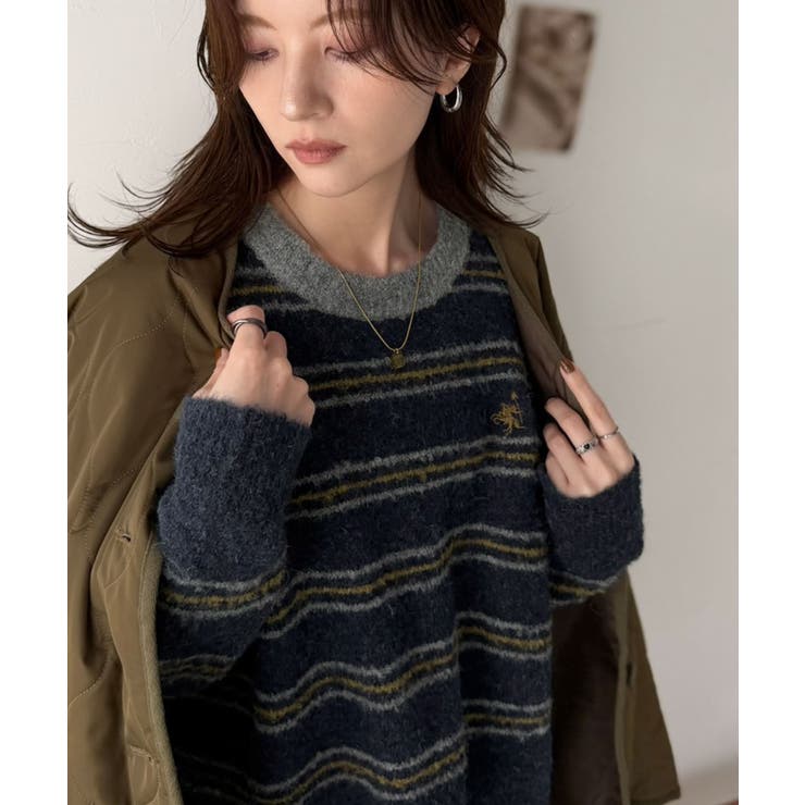 “配色”と“質感”で差をつける。胸刺繍ブークレー素材配色ボーダークルーネックニッ… | Classical Elf  | 詳細画像29 