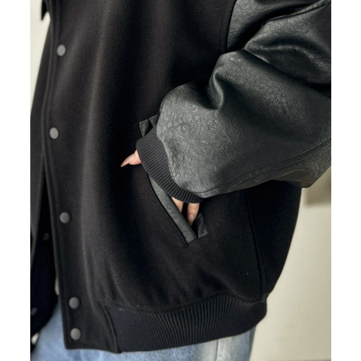 1点投入でオシャレ見え。バック刺繍 メルトンレザードッキング