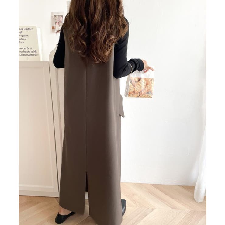 上品リラクシーstyle。ポケット付Vネックワンピース[品番