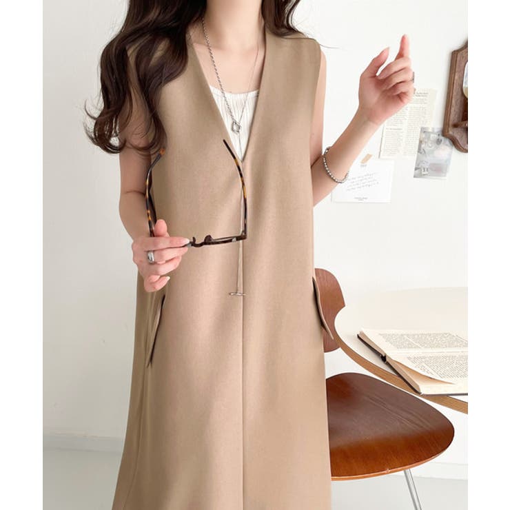 上品リラクシーstyle。ポケット付Vネックワンピース[品番：WZ000004763