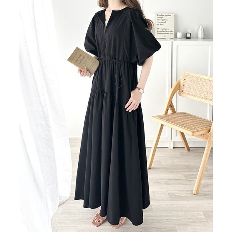 旬の素材&デザイン。大人の前後2way ハーフジップドロストティアードワンピース | Classical Elf  | 詳細画像11 